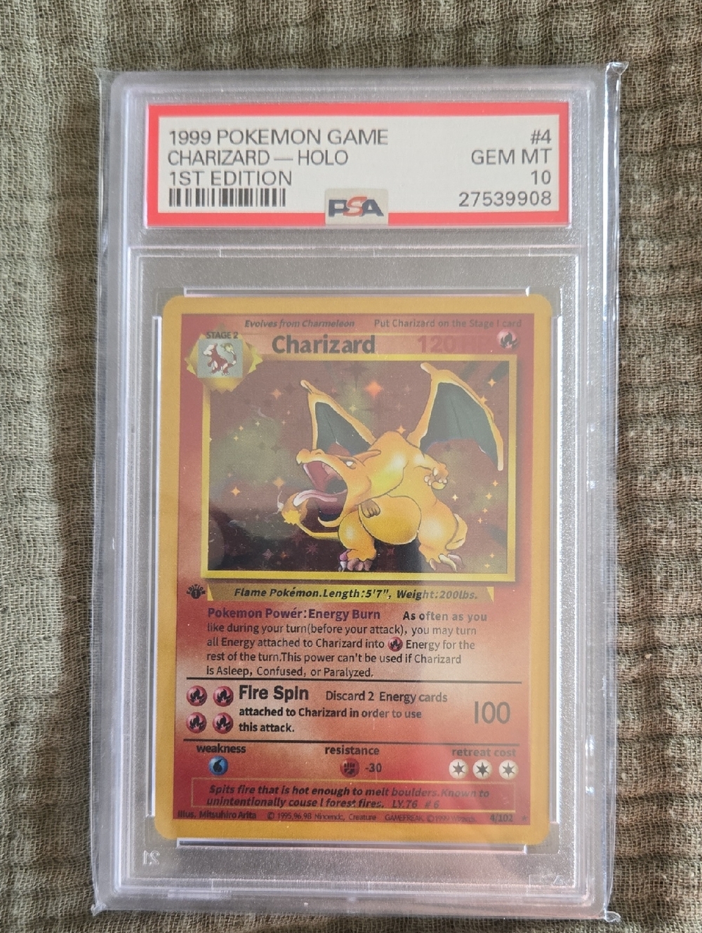 **PROXY** 1999 Pokémon Charizard Holo 1st Edition PSA 10 - Red/Gold Card